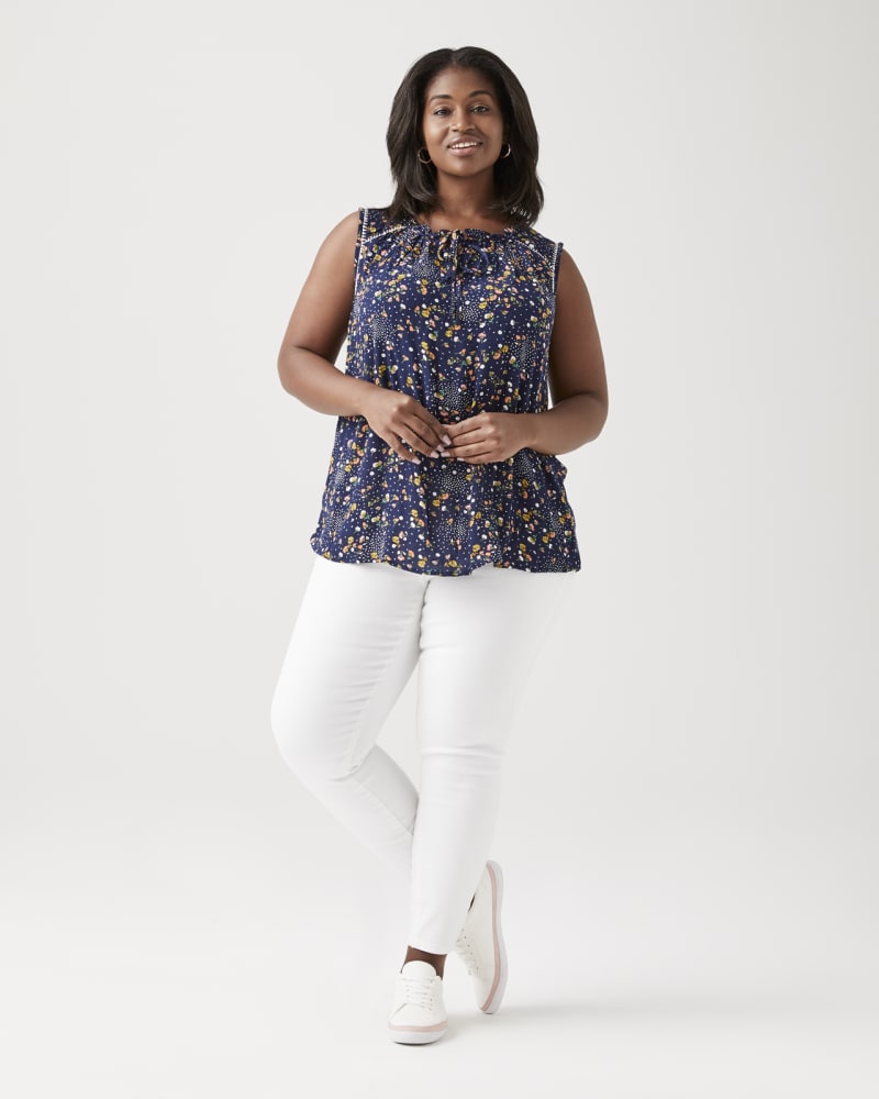 Plus size model wearing Morgan Ruffled Tank by BOBEAU | Dia&Co | dia_product_style_image_id:129505
